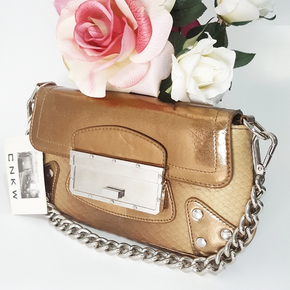 Y2K CNKW💋NWT💖Snake Leather Baguette Shoulder Bag W/Chain Strap